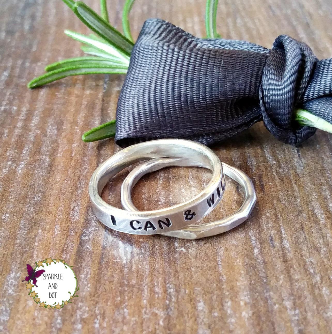 Personalised Silver Band Ring Set | Sparkle & Dot Hand Stamped