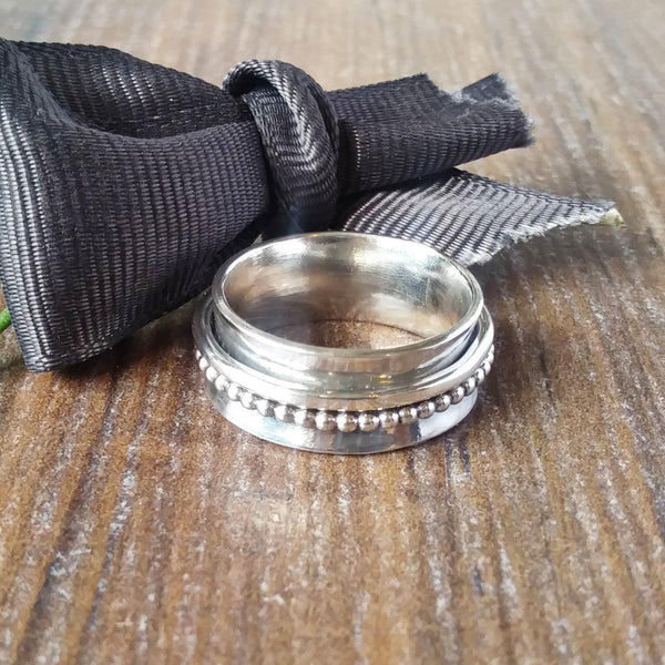 Silver Wide Band Spinner Ring | Anxiety Fidget Jewellery-Full Ring-Sparkle & Dot Designs