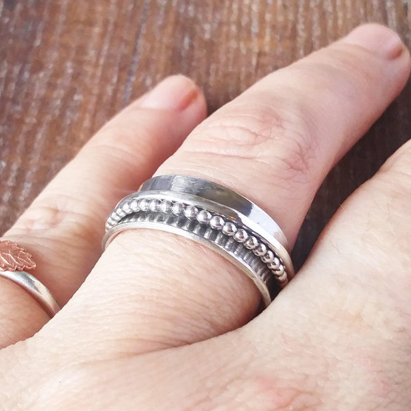 Silver Wide Band Spinner Ring | Anxiety Fidget Jewellery-Full Ring-Sparkle & Dot Designs