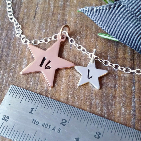 Copper & Silver Star Initial Necklace-Necklace-Sparkle & Dot Designs