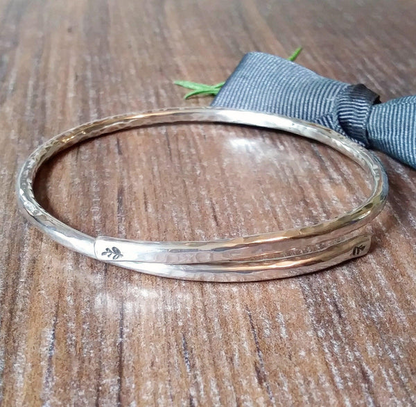 Textured Chunky Sterling Silver Bangle Sparkle & Dot Hand Stamped Designs