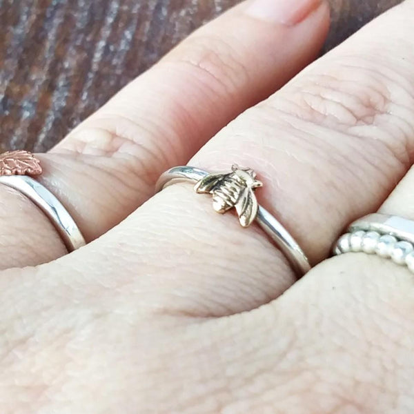 Tiny Bee Silver Ring | Swallow Bird Super Skinny Ring-Full Ring-Sparkle & Dot Designs