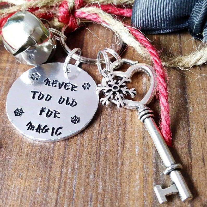 Personalised Santa Key, Father Christmas Decoration, Sparkle & Dot Hand  Stamped Designs