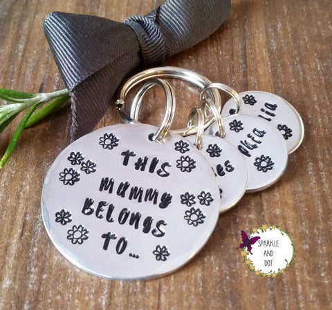 This Mummy Belongs To | Hand Stamped Floral Keyring | Personalised Mother's Day Gift-Keyring-Sparkle & Dot Designs