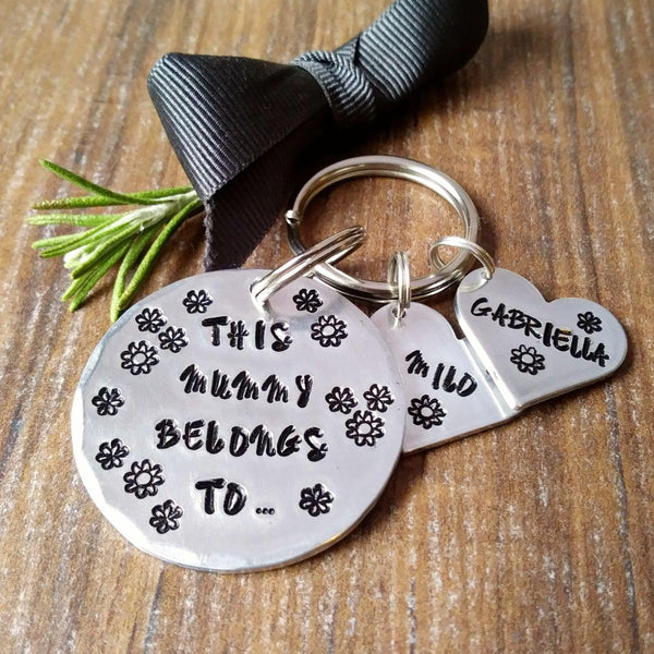 This Mummy Belongs To | Hand Stamped Floral Keyring | Personalised Mother's Day Gift-Keyring-Sparkle & Dot Designs