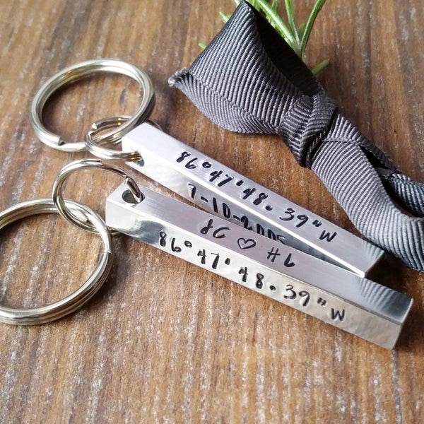 Personalised 4 Sided 3D Bar Keyring | Coordinates 10th Anniversary Gifts-Keyring-Sparkle & Dot Designs