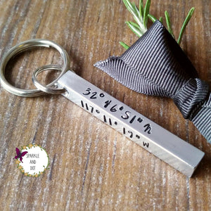 Personalised 4 Sided 3D Bar Keyring | Coordinates 10th Anniversary Gifts-Keyring-Sparkle & Dot Designs