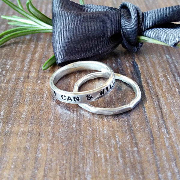 Personalised Silver Band Ring Set-Full Ring-Sparkle & Dot Designs
