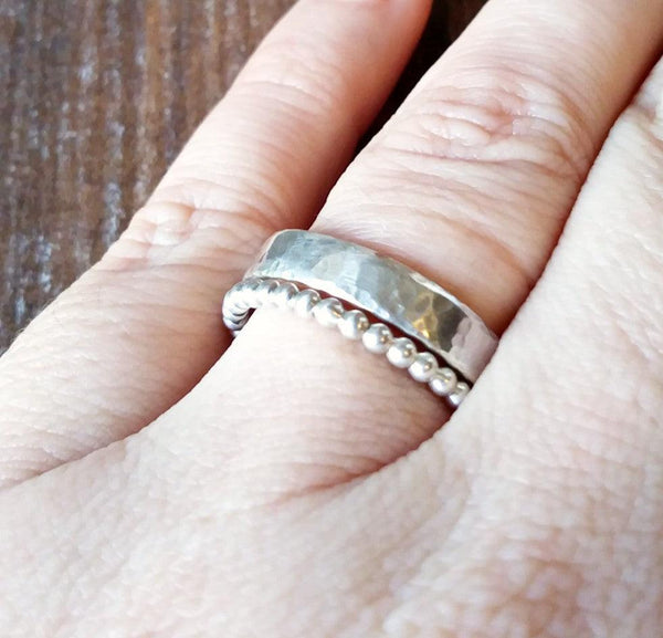 Hammered Textured Silver Band Ring-Full Ring-Sparkle & Dot Designs