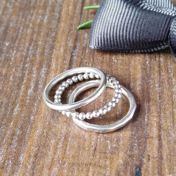 Set Of Three Skinny Silver Stacker Rings-Full Ring-Sparkle & Dot Designs