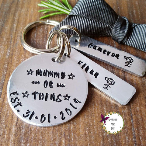 Daddy Mummy of Twins Personalised Keyring-Keyring-Sparkle & Dot Designs