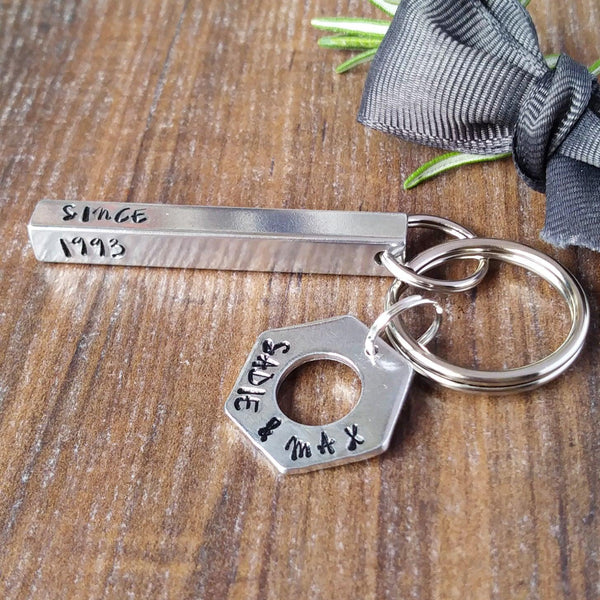 Personalised Bar & Washer Keyring | Father's Day Gifts-Keyring-Sparkle & Dot Designs