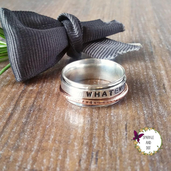 Personalised Hand Stamped Silver & Copper Ring-Full Ring-Sparkle & Dot Designs