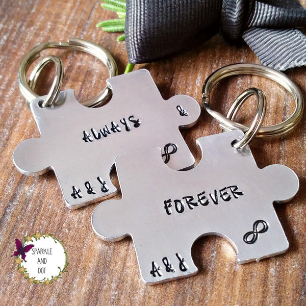 Personalised 10th Anniversary Puzzle Piece Set-Keyring-Sparkle & Dot Designs