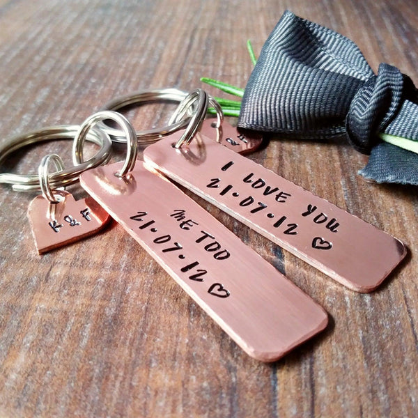 Slim Copper 7th Wedding Anniversary Hand Stamped Keyring-Keyring-Sparkle & Dot Designs