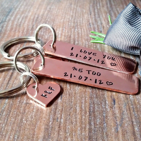 Slim Copper 7th Wedding Anniversary Hand Stamped Keyring-Keyring-Sparkle & Dot Designs