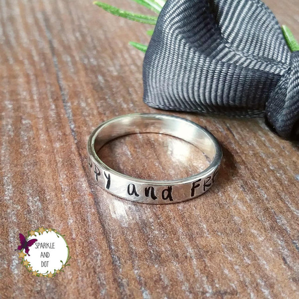 Personalised Silver Band Hand Stamped Ring-Full Ring-Sparkle & Dot Designs