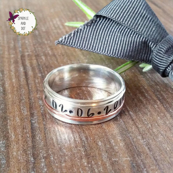 Personalised Hand Stamped Silver & Copper Ring-Full Ring-Sparkle & Dot Designs