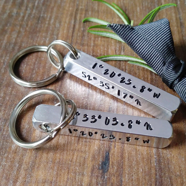 Copper Personalised 4 Sided 3D Bar Keyring | Coordinates 10th Tin Anniversary Gifts-Keyring-Sparkle & Dot Designs