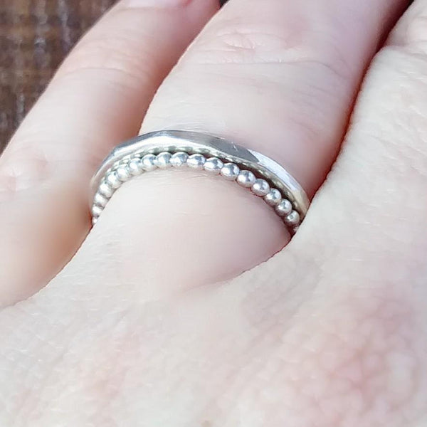 Beaded & Textured Silver Stacking Ring Set-Full Ring-Sparkle & Dot Designs