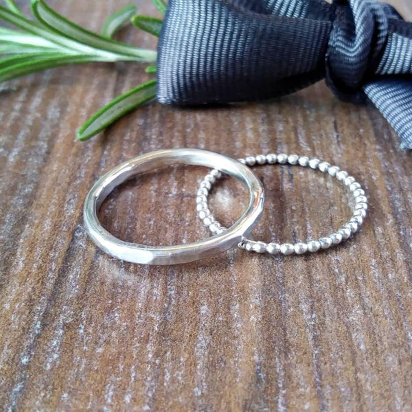 Beaded & Textured Silver Stacking Ring Set-Full Ring-Sparkle & Dot Designs