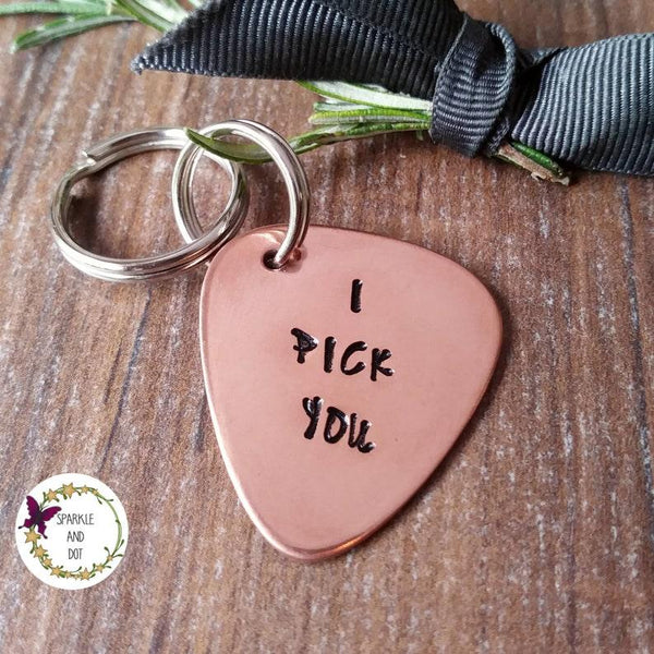 Copper Personalised Guitar Pick Keychain-Keyring-Sparkle & Dot Designs