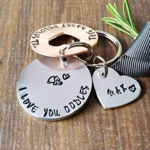 Personalised Elephant Keyring | Hidden Message Belongs To Gift Sparkle & Dot Hand Stamped