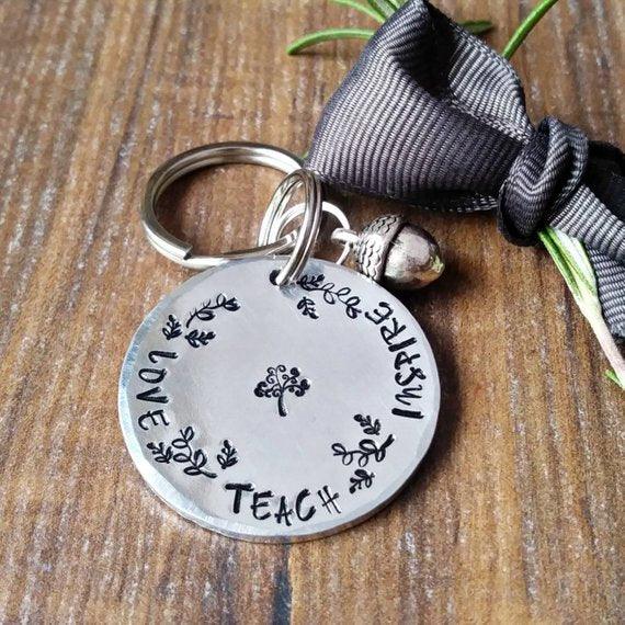 Special Teacher End Of Year Thank You Hand Stamped Gift-Keyring-Sparkle & Dot Designs