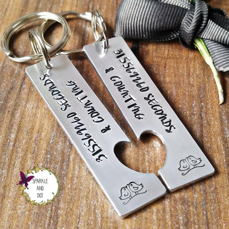 10 Years & Counting | 10th Anniversary Split Heart Keyrings-Keyring-Sparkle & Dot Designs