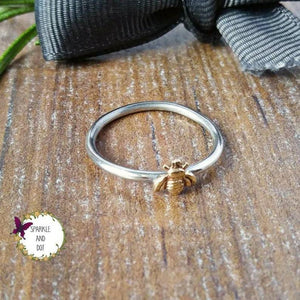 Tiny Bee Silver Ring Skinny Ring-Full Ring-Sparkle & Dot Designs