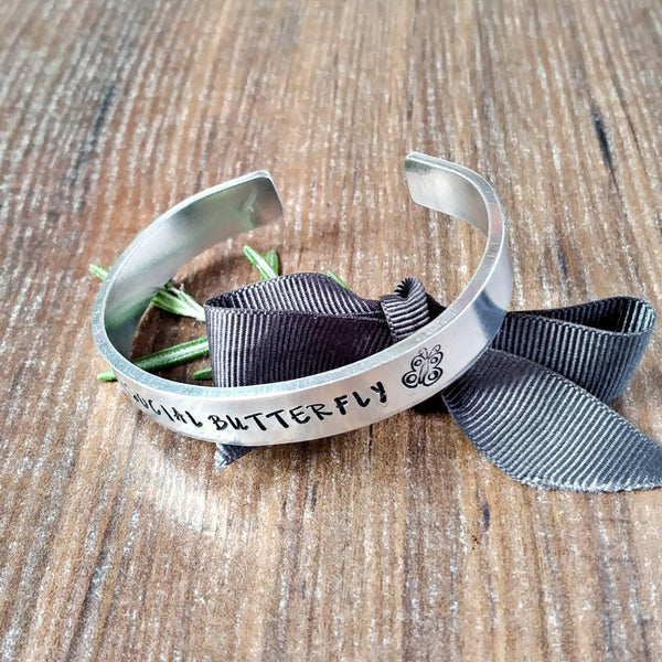 Introvert Hand Stamped Butterfly Bracelet-Bracelet-Sparkle & Dot Designs
