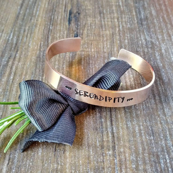 Serendipity Copper Hand Stamped Bracelet, Hand Stamped Gift,-Bracelet-Sparkle & Dot Designs
