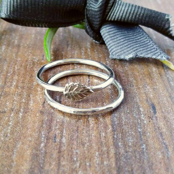 Super Skinny Silver Leaf Hammered Stacker Ring-Full Ring-Sparkle & Dot Designs