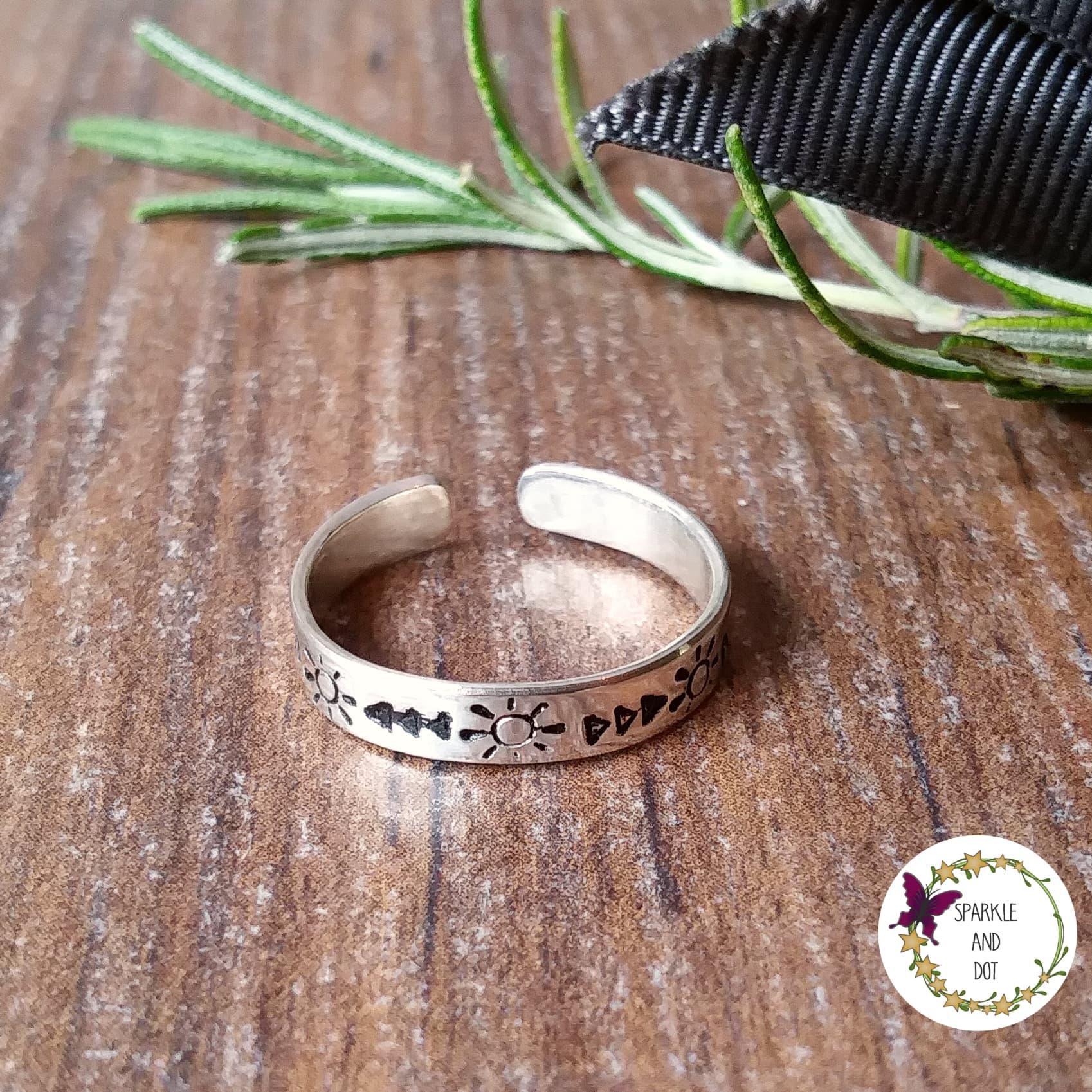 Sterling Silver Toe Ring Sparkle & Dot Hand Stamped Designs